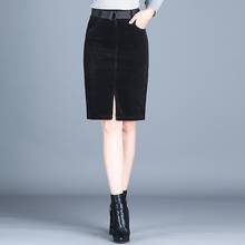 2020 novas mulheres saias de veludo de cintura alta senhora do escritório na altura do joelho saia reta feminina moda sexy magro outono inverno roupas 2024 - compre barato