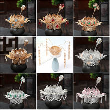 PEORCHID Chinese Hanfu headdress Bridal Lotus Crown And Tiara Women's Hairpin Jewelry Headpieces Wedding Hair Accessories 2024 - buy cheap