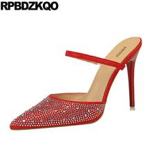 Red High Heels Slip On Rhinestone Ultra Crystal Shoes Women 2021 Pointed Toe Ladies Super Extreme Pumps Mary Jane Thin Summer 2024 - buy cheap