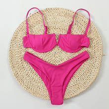 New 2020 high cut thong bathing suit underiwre Push up swimsuit Solid swimwear women Brazilian Biquini swim beach micro bikinis 2024 - купить недорого
