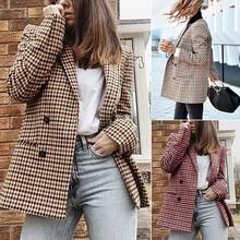 Women Plaid Blazers and Jackets Work Office Lady Suit Slim Double Breasted Business Female Blazer Coat Talever 2024 - buy cheap