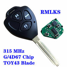 Remote Key For Toyota Camry Corolla Prado TOY43 Blade 315MHz With 4D67 G Chip 2024 - buy cheap