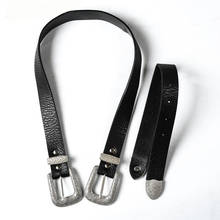2019 Women Belts Vintage Metal PU Leather Double Buckles Waist Belt Waistband Ladies Fashion Black Belt 2024 - buy cheap