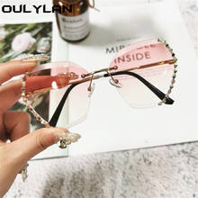 Oulylan-gafas de sol sin montura para mujer, anteojos de sol sin marco, de marca de lujo, de diseñador, con diamantes de imitación, gradiente sin marco, color gris y Rosa, con UV400 2024 - compra barato