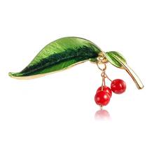 Broche de esmalte con forma de fruta para mujer, broche de cereza roja y hoja verde, Pin de solapa para traje, insignias para bufanda y ropa, AL494 2024 - compra barato
