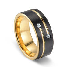 2021 New Mens 8mm Black Tungsten Carbide Ring Luxury Gold Plated Groove Line Crystal Wedding Band Rings for Women Men's Jewelry 2024 - buy cheap