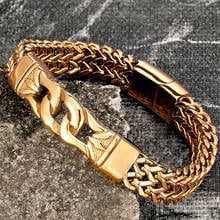 Pulseira masculina de ouro com fecho magnético, aço inoxidável, acessório de mão punk, joias da moda, presente para meninos 2024 - compre barato