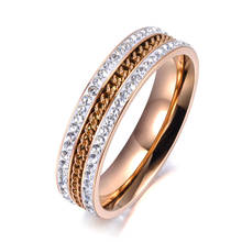 Anel de noivado ouro rosa com cristais, anel de aço inoxidável 316l para mulheres r19004 2024 - compre barato