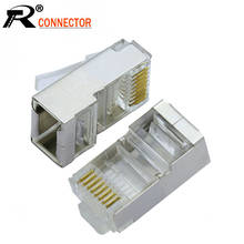 100 pçs/lote 8P8C RJ45 Modular Plug de Metal Shell CAT6 Ethernet Plugue Macho Cabo de Rede Cabeça de Cristal Tomada Jack 2024 - compre barato