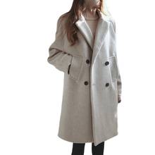 Прямая поставка с фабрики, женское элегантное двубортное шерстяное пальто из 2020 смешанной шерсти, свободное модное женское пальто 2024 - купить недорого