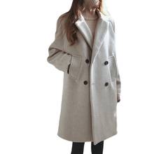 2021 Wool Blended Women's Loose Temperament Double-breasted Fashion Coat Jacket Solid Color Was Thin Pockets Office Lady Full 2024 - buy cheap