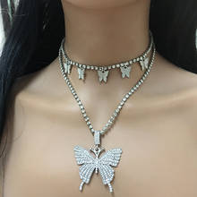 Rhinestone Butterfly Necklace Hip Hop Crystal Choker Bracelet Punk Gothic Rock Set women Men Collar Jewelry Accessories 2024 - buy cheap