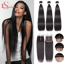 LS HAIR Peruvian Straight Hair 3 Bundles Remy Human Hair Extensions With 4*4 Lace Closure Double Weft Weave Bundles With Closure 2024 - buy cheap