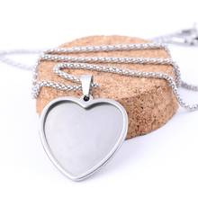 5pcs Stainless Steel Pendant Base Setting Fitting 25mm Heart Cabochon Trays Diy Blank 53cm long  chain Necklace Bezels 2024 - buy cheap