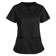 2021 nova blusa de enfermagem para mulheres com bolso mukoti yunifomu uniforme de enfermeira de trabalho topos cor sólida com decote em v casual manga curta