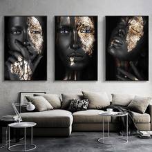 Золотой и черный Картина на холсте «женщина» в африканском стиле на высоком каблуке плакаты и принты Cuadro Современные настенные картины для гостиной украшения 2024 - купить недорого