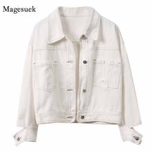 Loose Casual Workwear Jacket  Cardigan Lapel Pocket Tops Early Autumn 2020 Solid White Women's Open-stitched Denim Jacket  11995 2024 - buy cheap