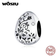 WOSTU-Cuenta de huevo de Pascua con flor Retro, abalorio de plata de ley 100% 925, compatible con Pulsera Original, colgante Vintage, joyería de fiesta CQC1466 2024 - compra barato