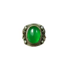 Colección de la antigua Jadeíta DE LA Dynasty Qing, semilla de hielo de jade, anillo redondo de cara, anillo de apertura con incrustaciones de plata vieja, anillo de plata de pie 2024 - compra barato