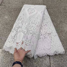 Чистая белая африканская кружевная ткань 2021, высококачественное кружево, нигерийская кружевная ткань с блестками, французская молочная шелковая ткань для свадебного платья 2024 - купить недорого