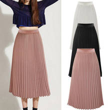 Falda larga plisada de cintura alta para mujer, Falda Midi Vintage de Color liso, para verano, 2021 2024 - compra barato
