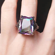BLACK ANGEL Simple Geometric Rectangle Rainbow Color Luxury Gemstone Topaz Adjustable Ring For Women Fine Jewelry Wedding Gift 2024 - buy cheap