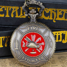 Steampunk vermelho fogo fighter relógio de bolso bronze bombeiro relógios de quartzo masculino feminino pingente presentes colar 2024 - compre barato
