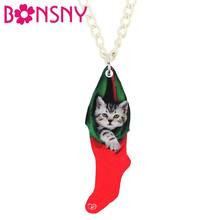 Bonsny Acrylic Christmas Sock American Short Hair Cat Necklace Pendent Choker Festival Decoration Jewelry For Lady Girl Kid Gift 2024 - buy cheap