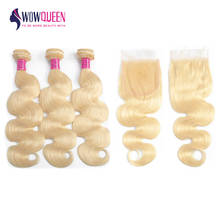 WOWQUEEN Hair Body Wave 613 Blonde Bundles With Closure Brazilian Human Hair Extensions 613 Bundles With Closure Remy Hair 2024 - buy cheap