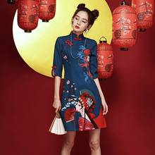 Cheongsam joven 2021 nuevo y mejorado estilo chino Cheongsam Vestido corto de la mujer impreso vestido chino Qipao Vestidos 12575 2024 - compra barato