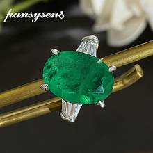 PANSYSEN Vintage 100% Real 925 Sterling Silver Oval Cut Emerald Simulated Moissanite Gemstone Ring for Women Men Wholesale Gift 2024 - buy cheap