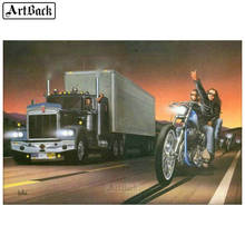 ARTBACK diamond painting truck motorcycle 5d diy full square landscape mosaic diamond art canvas sticker 2024 - buy cheap