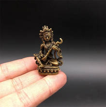 Estátua de cobre colecionável de latão chinês, esculpida bodisatva, brincar o piano nepalês, estátuas pequenas requintadas de buda 2024 - compre barato
