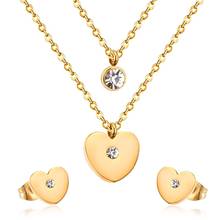 LUXUKISSKIDS Fashion Heart Love Wedding Jewelry Set Double Necklace Earrings Indian Jewelry Sets For Women gold plated jewelry 2024 - buy cheap