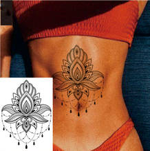 1 peça-tatuagem temporária à prova d' água flor de lótus com estilo henna, grande, arte corporal, cintura sexy 2024 - compre barato