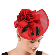 Sombrero de cóctel de Nuevo rojo, tocado de imitación de flores, Sinamay, con plumas, para el verano, carreras, fiestas de boda 2024 - compra barato