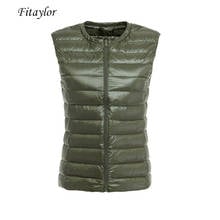 Fitaylor-Chaleco ultraligero de plumón de pato para mujer, chaqueta informal con cremallera, otoño e invierno, 90% 2024 - compra barato