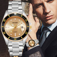Новые мужские часы Роскошные бизнес часы с золотым циферблатом ДАТА Часы из нержавеющей стали ремешок модные мужские наручные часы relogio masculino 2024 - купить недорого