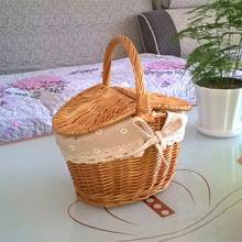 Home Handmade Woven Rattan Basket With Handle And Double Lids Camping Picnic Food Storage Container Organizer 2024 - buy cheap