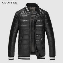 Caranfier jaqueta masculina de couro legítimo, vestuário para inverno, preto/vermelho/slim/simples, estilo de negócios, pele de carneiro/casaco de couro casual 2024 - compre barato