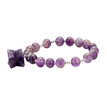 FYJS Unique Silver Plated Merkaba Symbol Natural Purple Amethysts Stone 8 mm Round Beads Elastic Bracelet 2024 - buy cheap