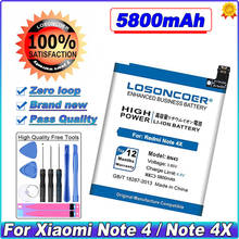 LOSONCOER 5800mAh BN43 Battery For Xiaomi Redmi Note 4X Battery 4 X 5.5inch In Stock 2024 - buy cheap