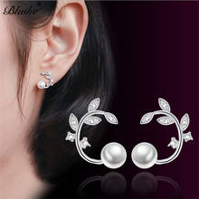 Blaike Dainty Silver Color Tree Leaf Stud Earrings For Women Synthetic Pearl Earrings Wedding party Jewelry Gifts 2024 - buy cheap