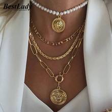 Best Lady 2021 Vintage Layer Link Chain Pendant Necklace for Women Punk Classcial Letter Collar Choker Necklaces Pearls Jewelry 2024 - buy cheap