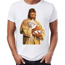 Men's T Shirt Anime Lost Lamb Lost Catgirl Jesus Holding Catgirl Funny Outrageous Printed Tee 2024 - buy cheap