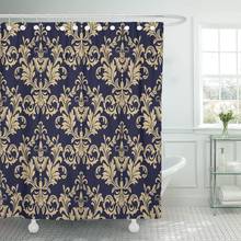 Antique Floral Pattern Baroque Damask Gold and Black Blue Shower Curtain Waterproof 72 x 72 Inches Set with Hooks 2024 - купить недорого