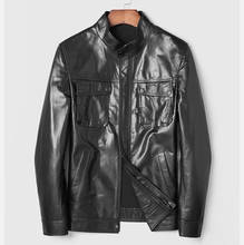 Quality Genuine Goat Leather Clothing Casua Men Formal Natural Leather Jacket Quality Mandarin Leather Outwear 2024 - buy cheap