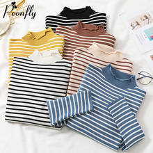 PEONFLY-Jersey de punto con cuello alto para mujer, Jersey a rayas, moda coreana, Tops básicos, otoño e invierno, 2019 2024 - compra barato