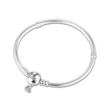 QANDOCCI 925 Sterling Silver Bracelet femme Moments Freehand Heart Clasp Snake Chain Charm Bracelets for Women Fashion Jewelry 2024 - buy cheap