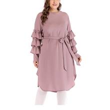 Autumn and winter long-sleeved dress large size women's 4XL- 8XL bust 135CM round neck fashion multi-layer long-sleeved belt 2024 - buy cheap